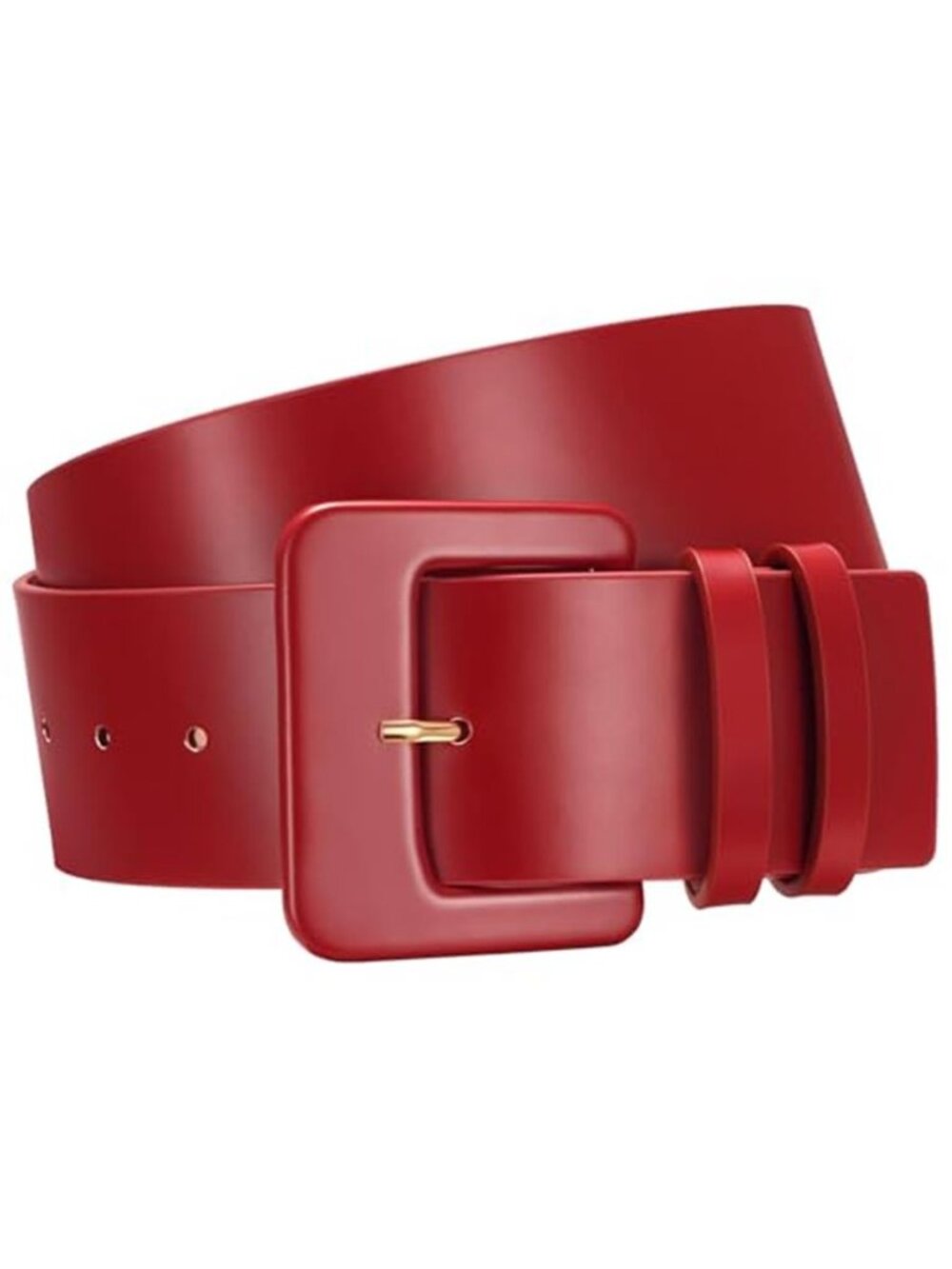 Red Wide Leather Belt 2.13" Square Buckle Statement Waist Belt - Picture 3 of 9